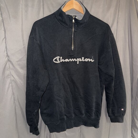 Champion Other - Champion Europe Sweatshirt Mens L Blue Cotton/Poly Blend Fleeced 1/4 Zip Logo
